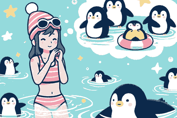 ペンギンと泳ぐ夢は幸運のサイン
