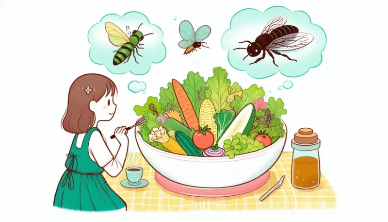 サラダに虫の夢でも、状況次第で運気好転の暗示に